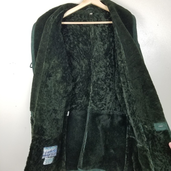 CALAFATE 100% Shearling Dark Green Vintage Coat Dark Green Boho Oversized S - Picture 11 of 13